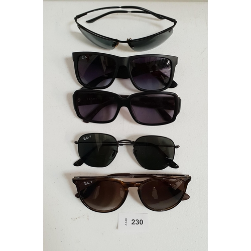 230 - FOUR PAIRS OF RAY-BAN SUNGLASSES
and a pair of Prada prescription lens sunglasses