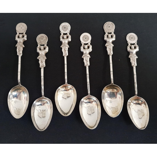 165 - SET OF SIX CHINESE EXPORT SILVER SPOONS
late 19th/early 20th century, the finials formed with figure... 