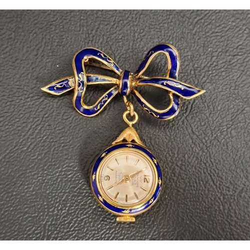 88 - BLUE ENAMEL DECORATED NURSE'S STYLE EIGHTEEN CARAT GOLD WATCH BROOCH
the Pryngeps 17 rubis Special F... 