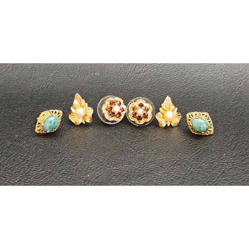 113 - THREE PAIRS OF GEM, STONE AND PEARL SET STUD EARRINGS
all in nine carat gold, comprising a pair of g... 