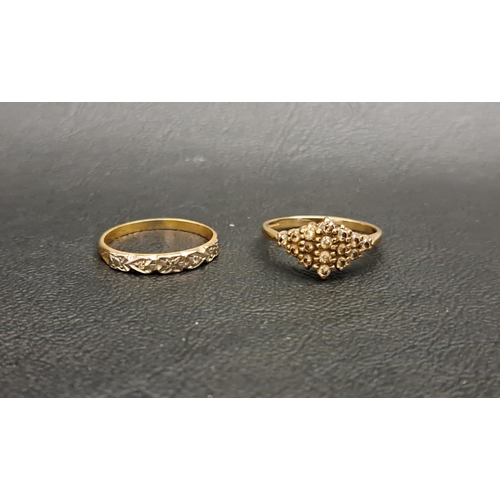 140 - CZ CLUSTER RING
on nine carat gold shank, ring size M-N; and an illusion set diamond ring in eight c... 