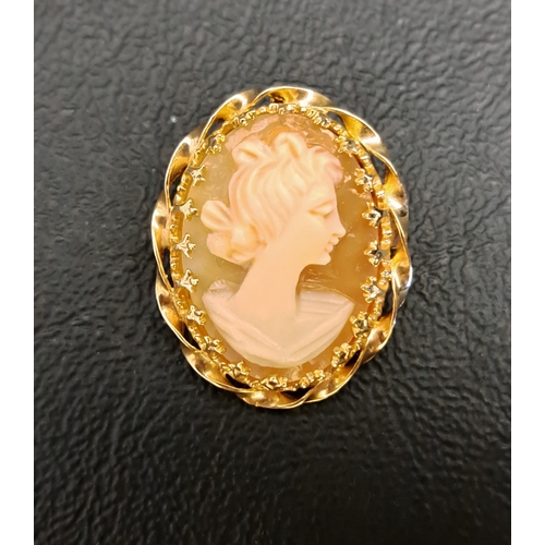 144 - CAMEO BROOCH/PENDANT
in fourteen carat gold mount, 2.3cm high