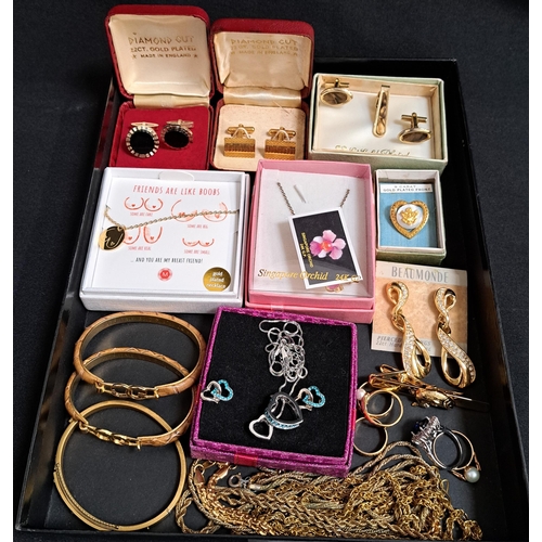 71 - LARGE SELECTION OF GOLD PLATED JEWELLERY
including a Victorian style CZ set bangle, other bangles, c... 