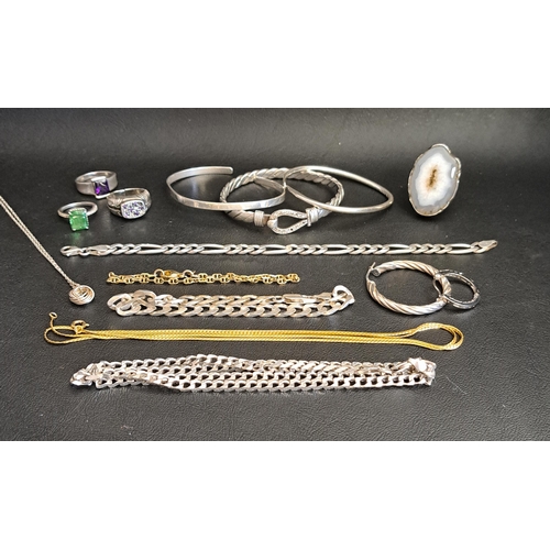 150 - SELECTION OF SILVER JEWELLERY
including three bangles, a curb link neck chain and two curb link brac... 