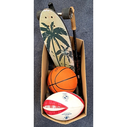 50 - ONE BOX OF SPORTING AND LEISURE ITEMS
including hand weights, hiking poles, goggles, swimming hat, b... 