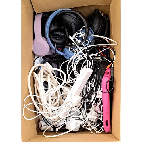 51 - ONE BOX OF CABLES, CHARGERS AND HEADPHONES
the headphones including in ear, on ear and ear buds, bra... 