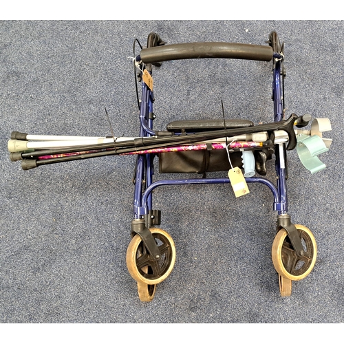 67 - SEVEN WALKING STICKS/CRUTCHES
and a walker