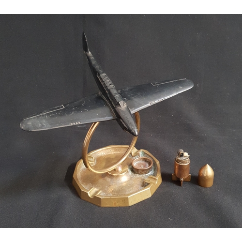 TRENCH ART STYLE ASHTRAY WITH BULLET LIGHTER
the ashtray with model Fulmar Aug 42 plane on top of brass ring