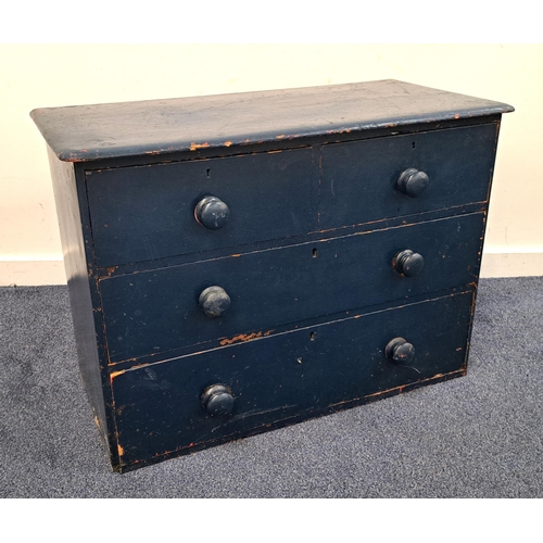 484 - VINTAGE TWO OVER THREE CHEST OF DRAWERS
over painted in navy blue, 93 x 67 x 34cm