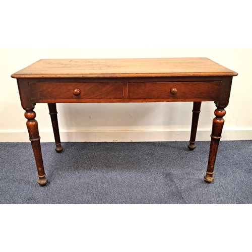 493 - STAINED MAHOGANY SIDE TABLE
with two drawers above turned supports, 110cm x 52cm x 66cm