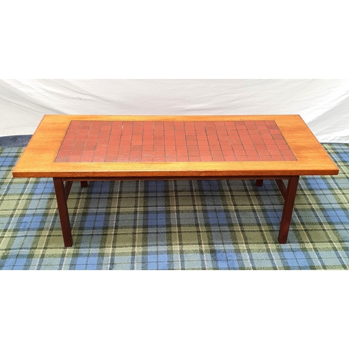 472 - DANISH MID CENTURY DESIGN LOUNGE TABLE BY PBS
with red textured tile top, branded underneath MADE IN... 