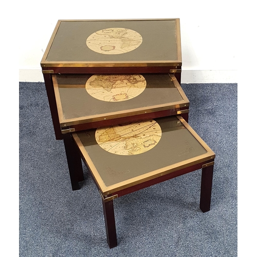 475 - NEST OF THREE CAMPAIGN STYLE TABLES WITH MAP DETAIL
the edges of brass with antique style map detail... 