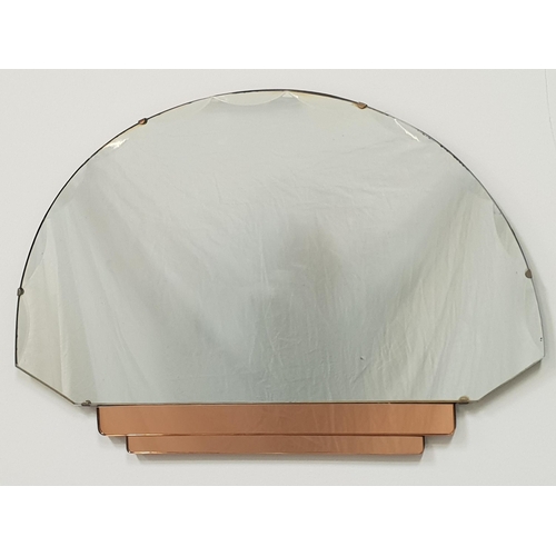 453 - ART DECO SCALLOPED WALL MIRROR
with copper glass geometric pattern under scalloped edge mirror, 66 x... 