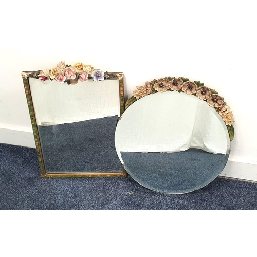 455 - TWO BARBOLA WALL MIRRORS
with foliate design, one circular 40 x 46cm, one rectangular (some damage t... 