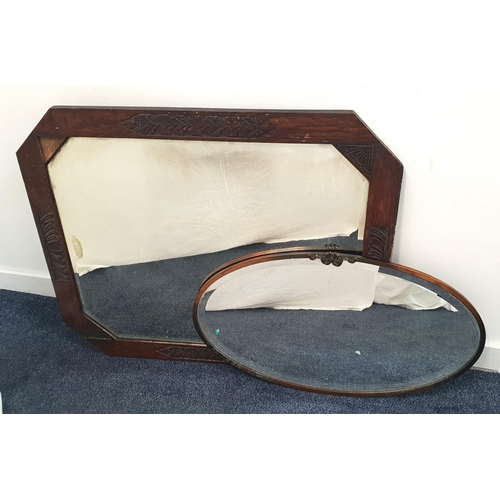 485 - EDWARDIAN OVAL COPPER BEVEL EDGE WALL MIRROR 
with ribbon detail to top, 75 x 43cm; together with a ... 