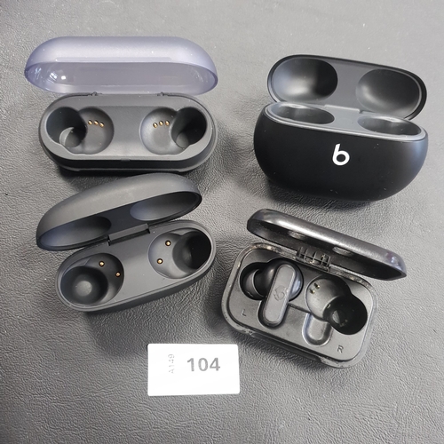 104 - THREE EARBUD CHARGING CASES
comprising Beats and Sony x2; together with a single skullcandy earbud i... 