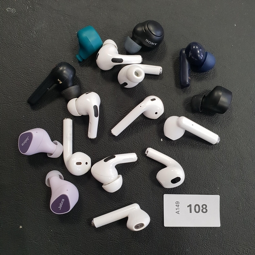 108 - SELECTION OF SIXTEEN LOOSE EARBUDS
including Apple, Soundcore, Jabra, Sony and Jlab(16)