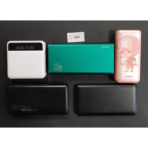 141 - SELECTION OF FIVE POWERBANKS
including Belkin and Anker