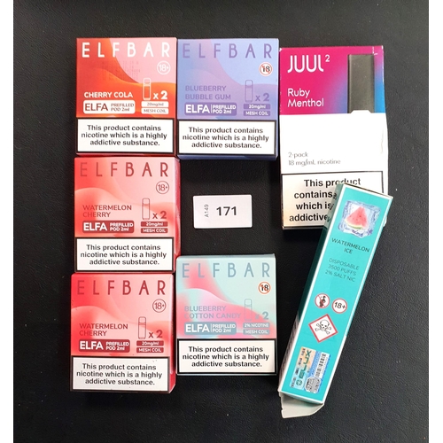 171 - SELECTION OF DISPOSABLE VAPES
including Juul2, Elux and Elfbar
Note: you must be over the age of 18 ... 