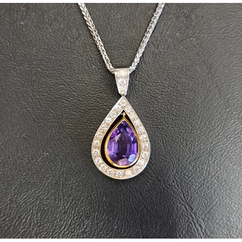 73 - IMPRESSIVE AMETHYST AND DIAMOND PENDANT
the central pear cut amethyst drop measuring approximately 1... 