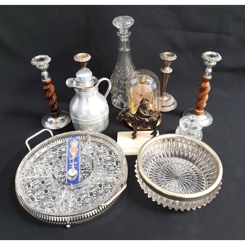 281 - SELECTION PLATED WARES, CRYSTAL AND COLLECTABLES
including Bentima Anniversary clock, 1920s Oak and ... 