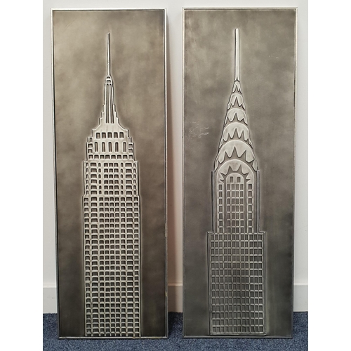 371 - PAIR OF IMAGES OF EMPIRE STATE BUILDING AND CHRYSLER BUILDING 
moulded on board, in silver finish, e... 