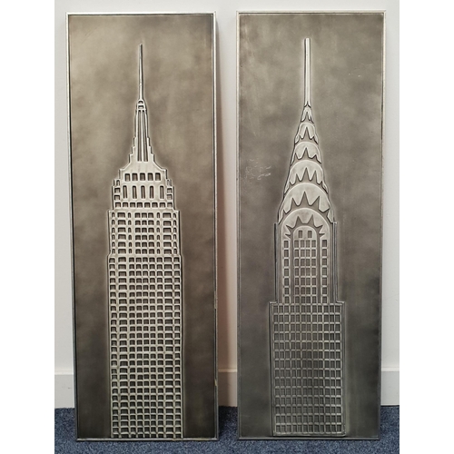 371 - PAIR OF IMAGES OF EMPIRE STATE BUILDING AND CHRYSLER BUILDING 
moulded on board, in silver finish, e... 