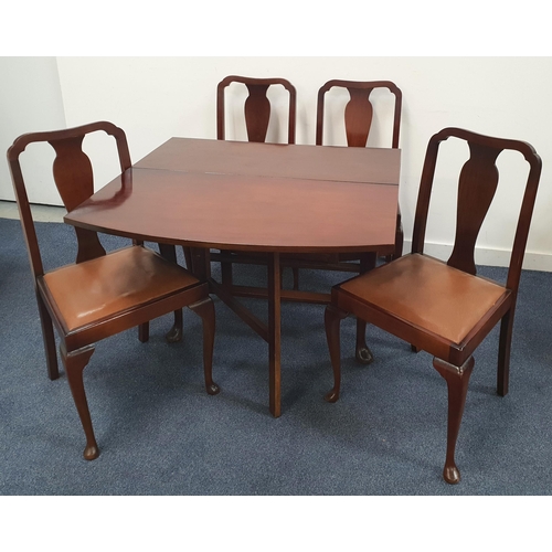 469 - 1930s MAHOGANY DROP LEAF GATE LEG DINING ROOM TABLE AND FOUR CHAIRS
the table on cabriole legs, the ... 