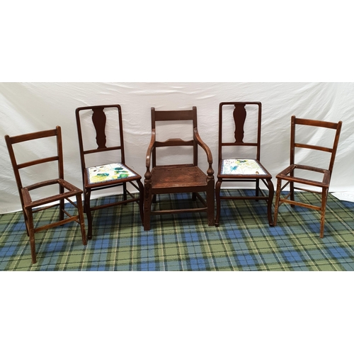 486 - FIVE VARIOUS CHAIRS
consisting of a Scottish 19th century vernacular Mahogany armchair, 88 x 55 x 42... 