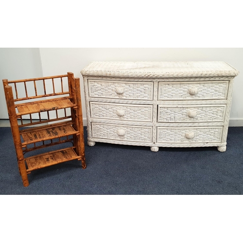 489 - LARGE WICKER CHEST OF DRAWERS
with six drawers, wicker handles and ball feet, painted white, 138 x 8... 