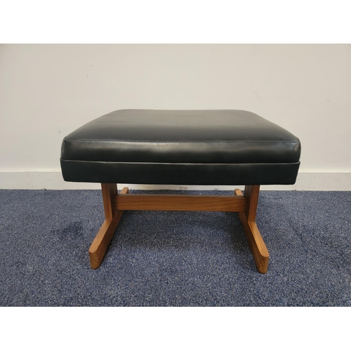 540 - LEATHER EFFECT ADJUSTABLE FOOTSTOOL
on teak frame (adjustable supports now lacking), 54 x 37.5 x 43c... 