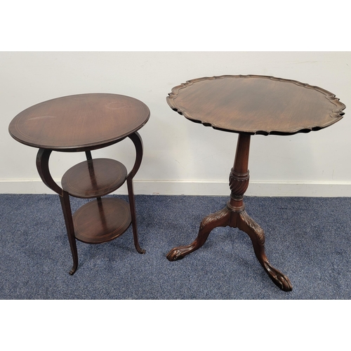 535 - TWO MAHOGANY SIDE TABLES
one with pie crust edge to the top and raised on pedestal support and three... 