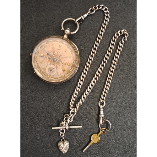 28 - 19th CENTURY SWISS SILVER CASED POCKET
WATCH
the silvered dial with Roman numerals and foliate decor... 