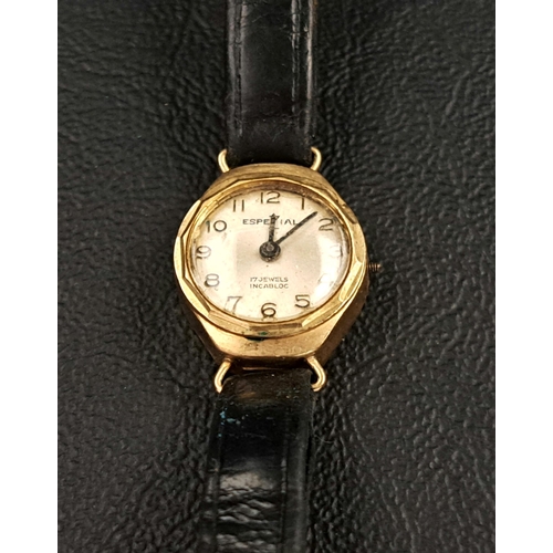 76 - LADIES NINE CARAT GOLD CASED ESPEZIAL WRISTWATCH
the dial with Arabic numerals