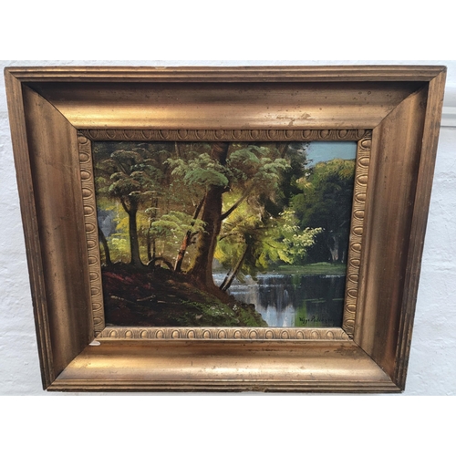 500 - VIGGO PEDERSEN (DANISH 1854-1936)
'Wooded scene', signed 34 x 40cm in gilt frame, inscribed to verso... 