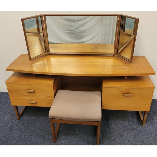 532 - MID CENTURY G-PLAN TEAK QUADRILLE DRESSING TABLE  
the hinged triptych mirror above a floating shelf... 