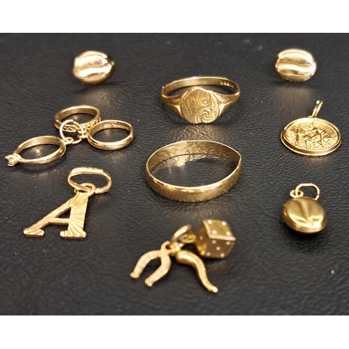 30 - SELECTION OF NINE CARAT GOLD JEWELLERY
comprising a wedding band and a heart signet ring; a pendant ... 