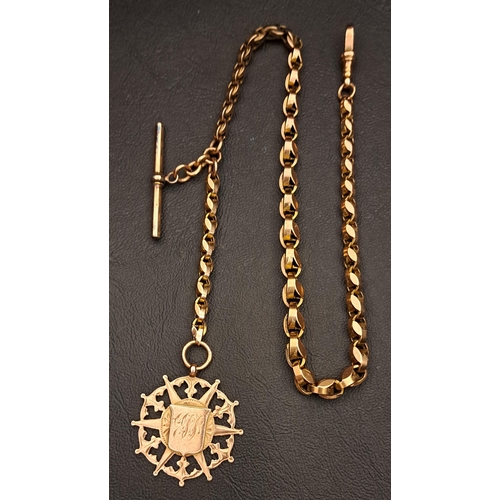 47 - NINE CARAT GOLD BELCHER LINK ALBERT CHAIN
with nine carat gold medal fob, T-bar and clip, total weig... 