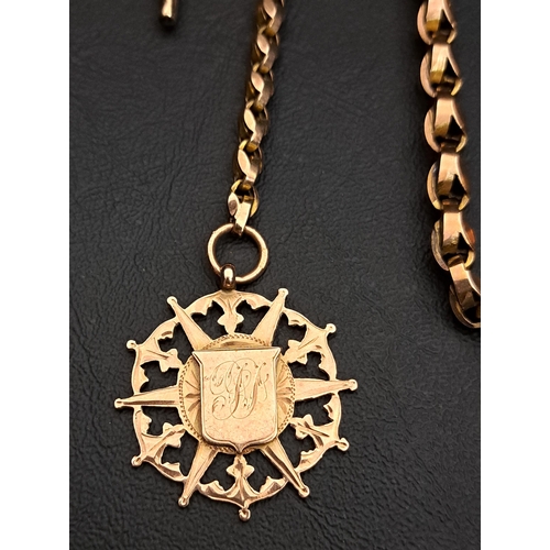 47 - NINE CARAT GOLD BELCHER LINK ALBERT CHAIN
with nine carat gold medal fob, T-bar and clip, total weig... 