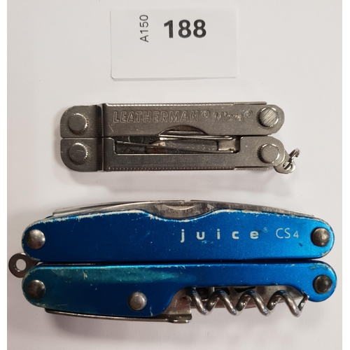 TWO LEATHERMAN MULTI-TOOLS
comprising a Juice CS4 and a Micra
Note: You must be over the age of 18 to bid on this lot