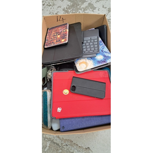 14 - ONE BOX OF PROTECTIVE CASES, PURSES AND WALLETS
branded and unbranded, including kindle, phone and t... 