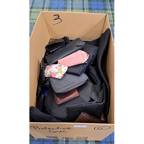 3 - ONE BOX OF PROTECTIVE CASES, PURSES AND WALLETS
including phone tablet, kindle, etc.