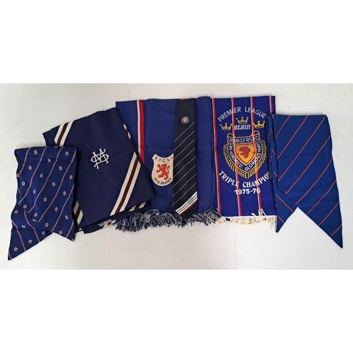 428 - FOUR VINTAGE RANGERS FC FOOTBALL SCARVES
including of 1975-76 triple champions, with white tassels, ... 