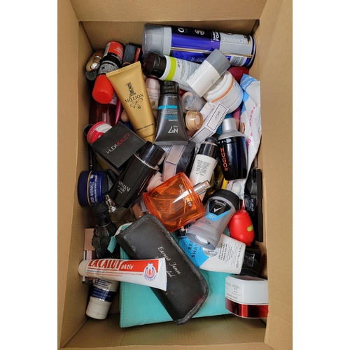 68 - ONE BOX OF TOILETRIES AND COSMETICS
including: Dior, Versace, Estee Lauder, Paco Rabanne, Hudabeauty... 