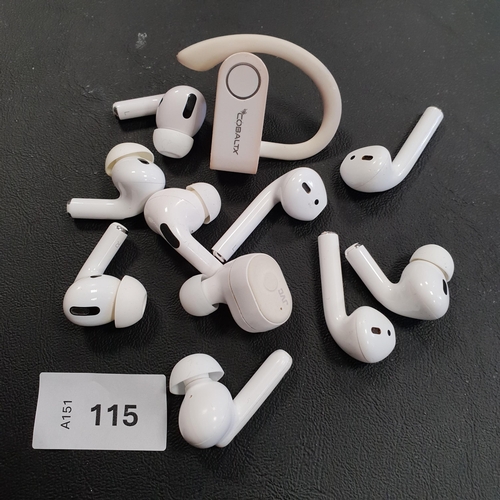 115 - SELECTION OF ELEVEN LOOSE EARBUDS
including Apple and JVC