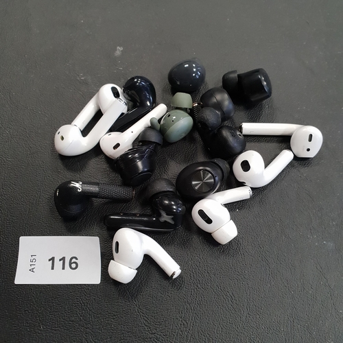 116 - SELECTION OF SIXTEEN LOOSE EARBUDS
including Apple and Jlab