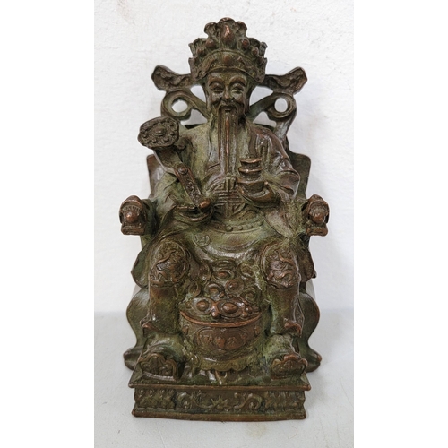 342 - CHINESE BRONZE STUDY OF THE GOD OF WEALTH 
with Character detail to reverse, 10.5cm high