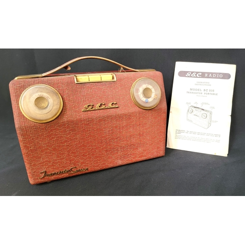 416 - 1960s GEC MODEL 505 TRANSISTOR SEVEN PORTABLE RADIO
with red finish and original operating instructi... 