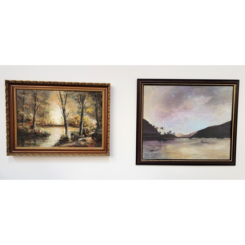 509 - FIONA JACK 
'Tropical Landscape with Water', signed and dated, framed and glazed, 59 x 71cm, and Cad... 