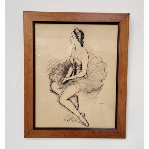 518 - LEWIS BAUMER (1870-1963) 
;Ballerina', charcoal on paper, inscribed 'To Rowena', 35 x 42cm, glazed a... 